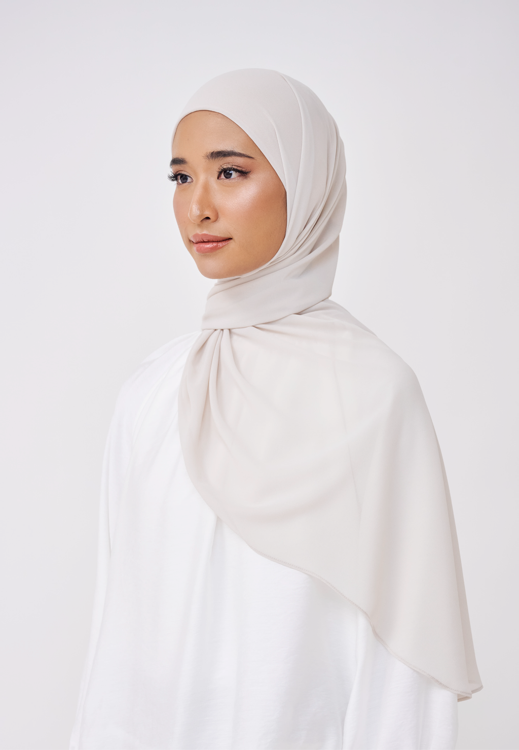 NADINE HALF MOON INSTANT SHAWL  - WHITE BEIGE