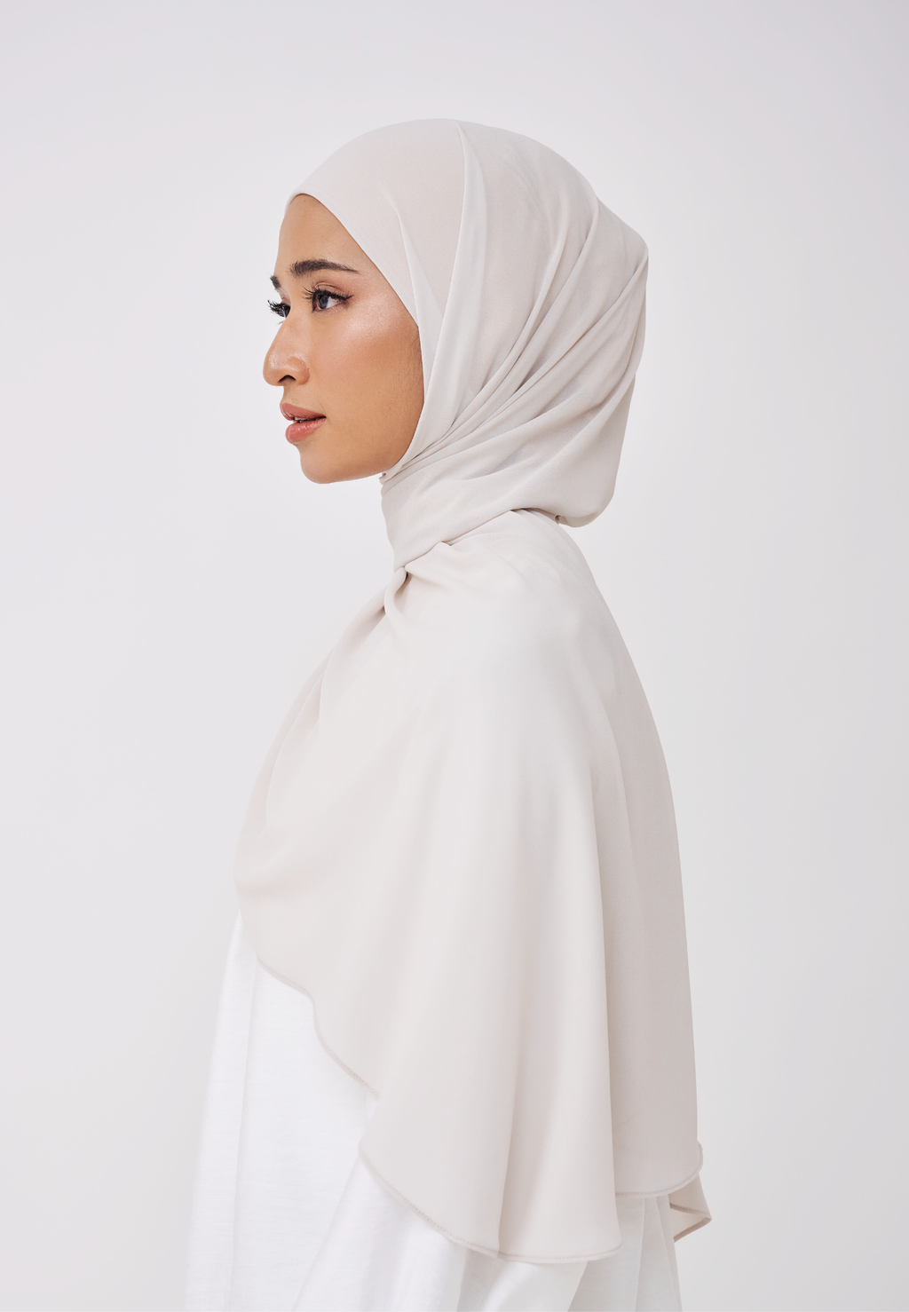 NADINE HALF MOON INSTANT SHAWL  - WHITE BEIGE