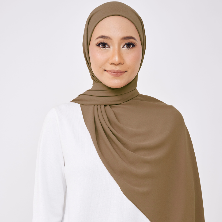JASMINE HALF MOON INSTANT SHAWL - MOSS BROWN