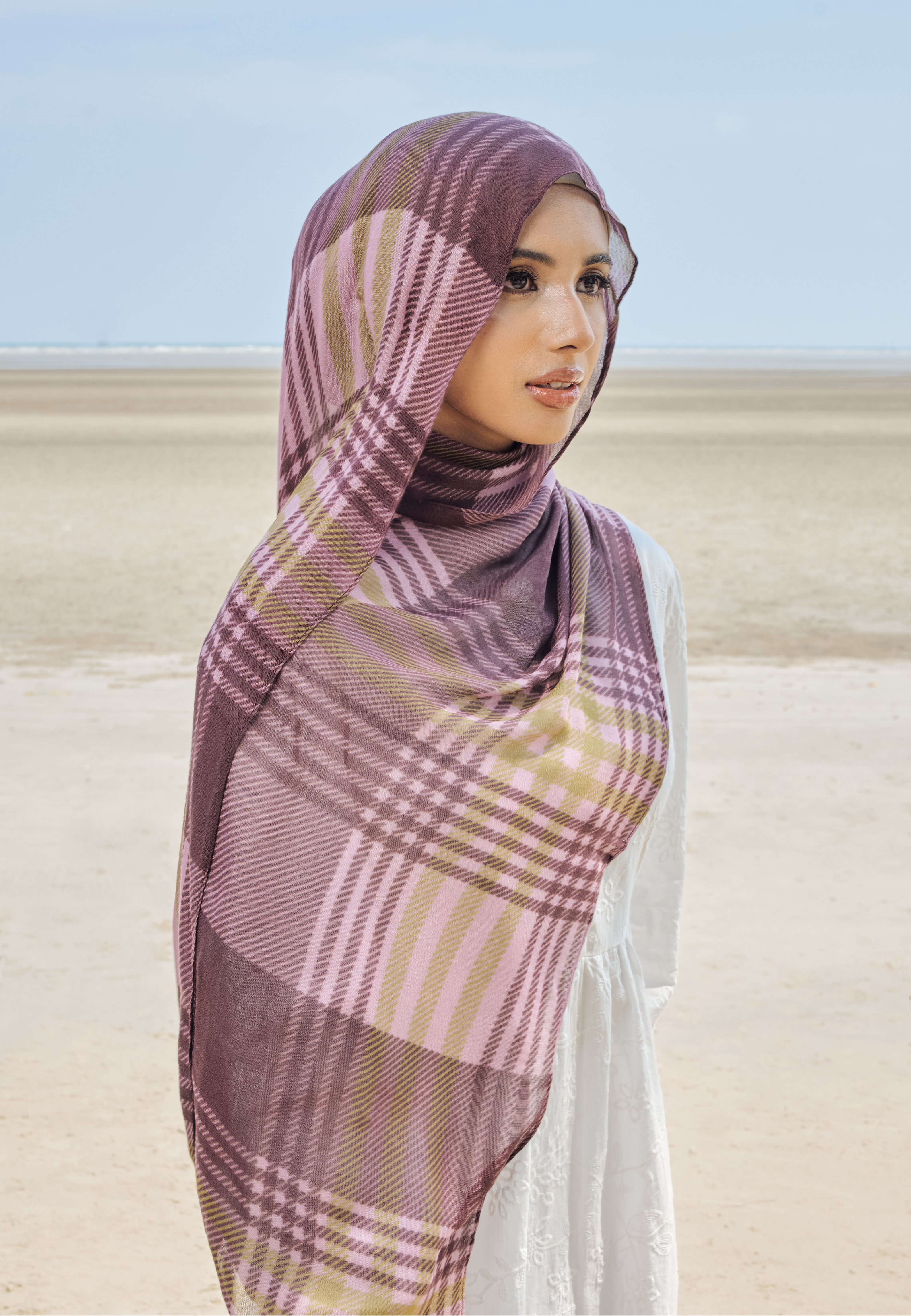 AURA MODAL LOOSE SHAWL - MOCHA PLAID