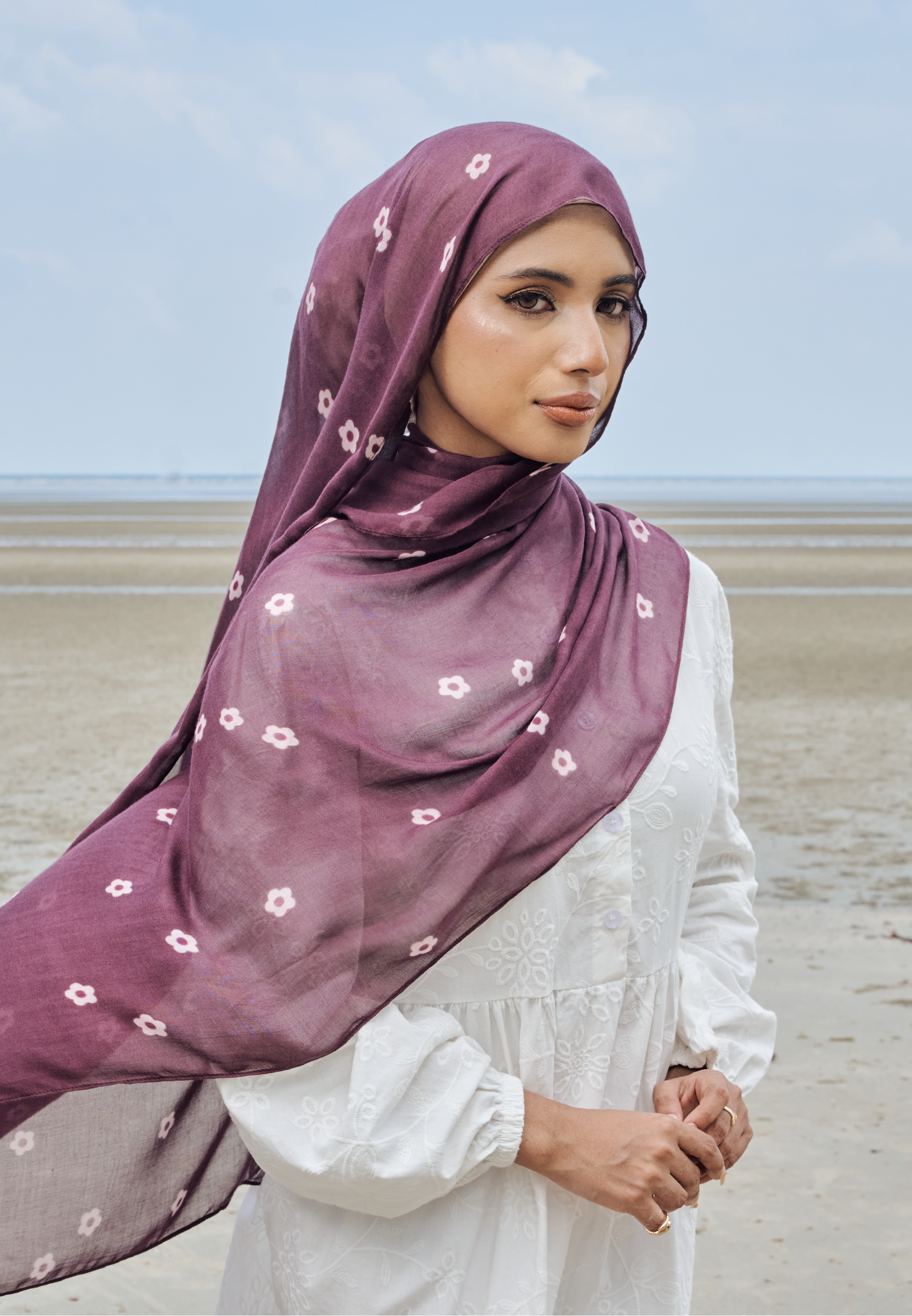 AURA MODAL LOOSE SHAWL - MULBERRY DAISY