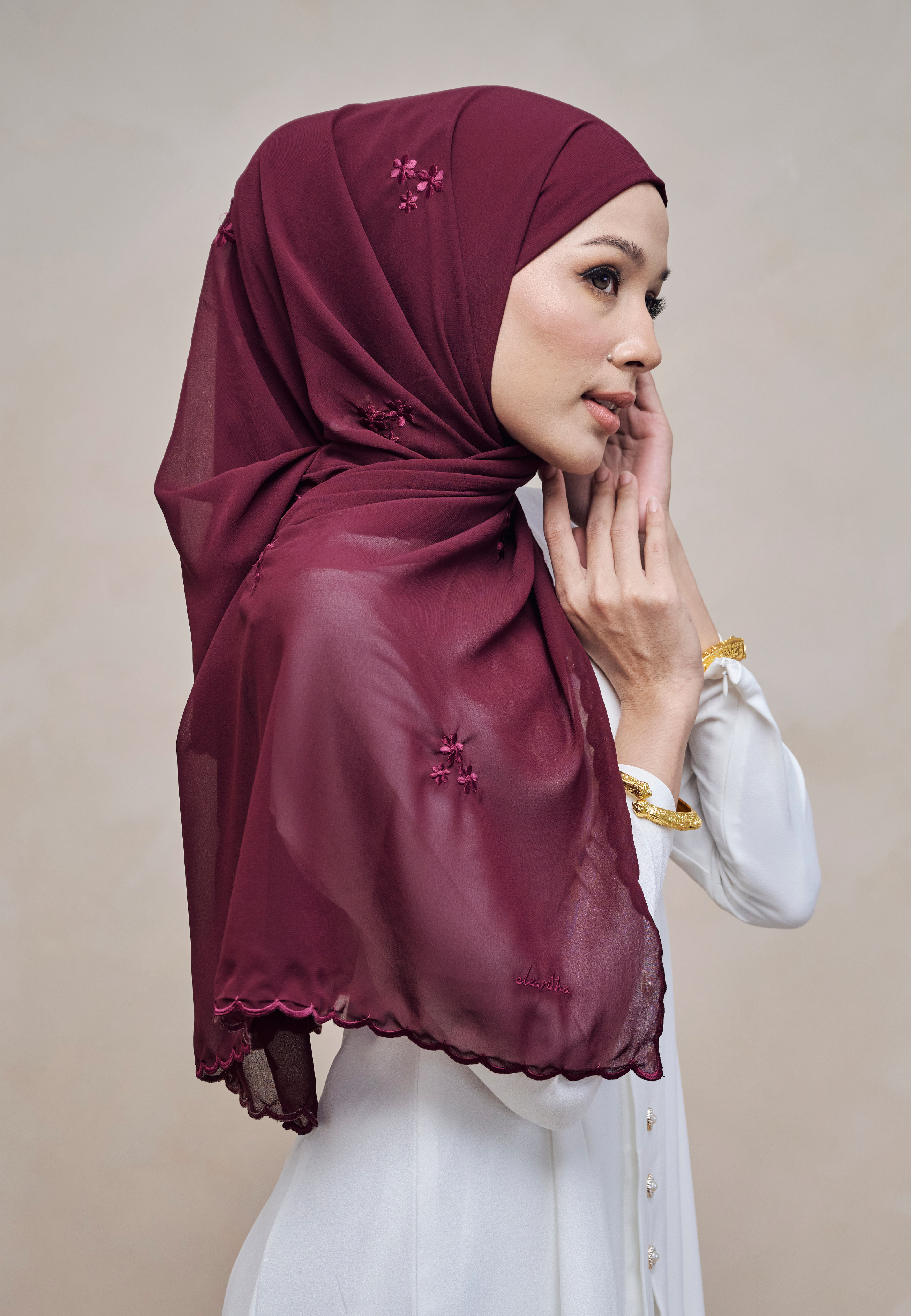 RONA INSTANT SHAWL IN MERAH TUA