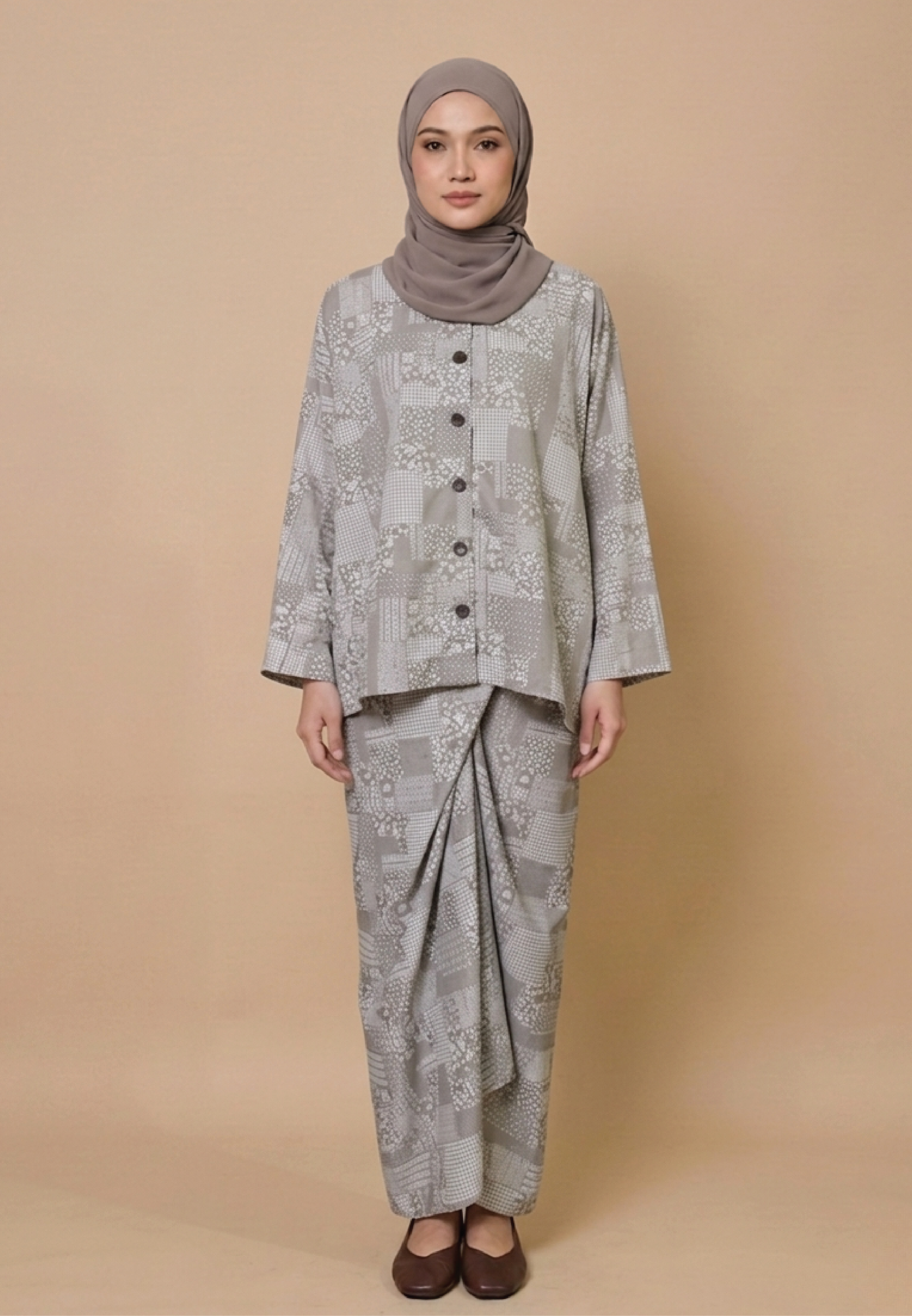 SERAYA PRINTED SET - BROWN GRID